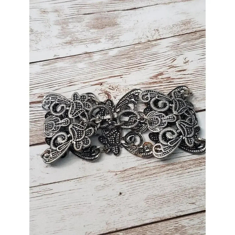 Chunky & Ornate Bracelet - Dark Silver Tone - Some Rust